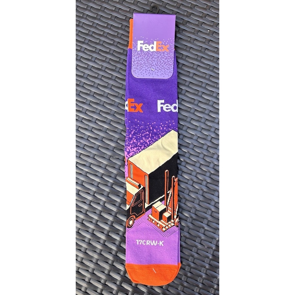 FedEx New Pair of Men's Crew Socks Logo Truck Purple Novelty Father's Day Fun - Picture 2 of 5